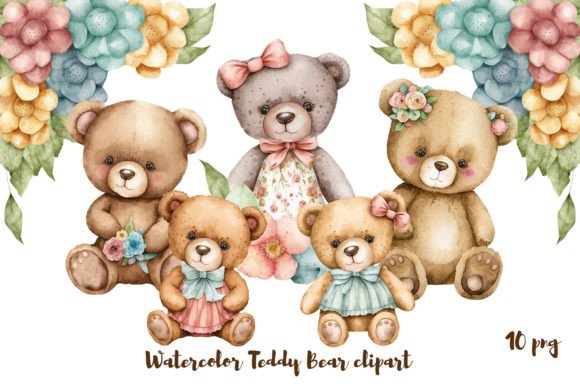 Charming Watercolor Teddy Bear Clipart for Creative Projects