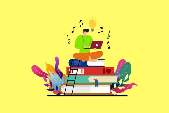 Flat Illustration Learn with Music: A Vibrant Design Asset
