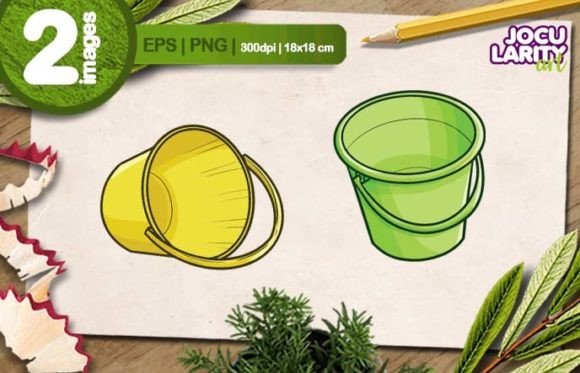 Green and Yellow Bucket Cartoon Vector: A Playful Design Asset
