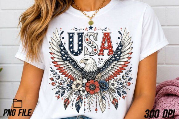 USA Patriotic Boho Floral Eagle PNG: A Design Asset for Modern Brands