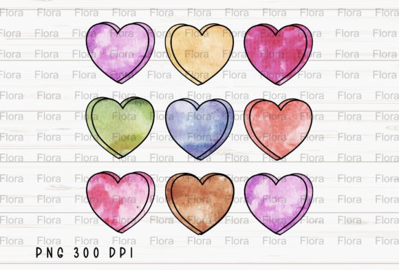 Watercolor Candy Valentine Hearts PNG for Sweet Designs